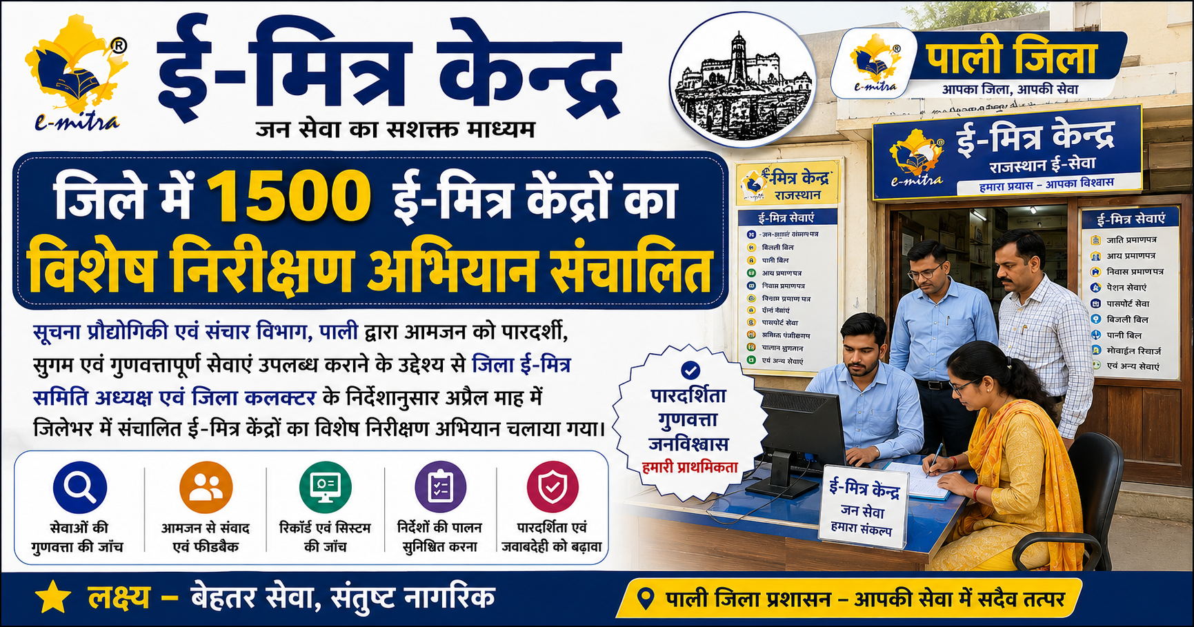 जिले में 1500 ई-मित्र केंद्रों का विशेष निरीक्षण अभियान संचालित